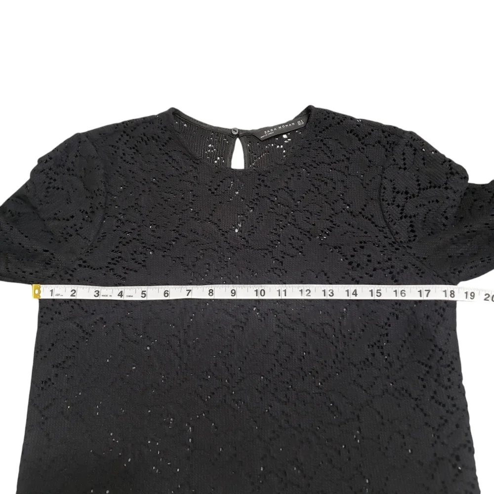 Zara Woman Black Crochet Knit Lace Top  Medium Bell Sleeve Whimsigoth Boho Witch